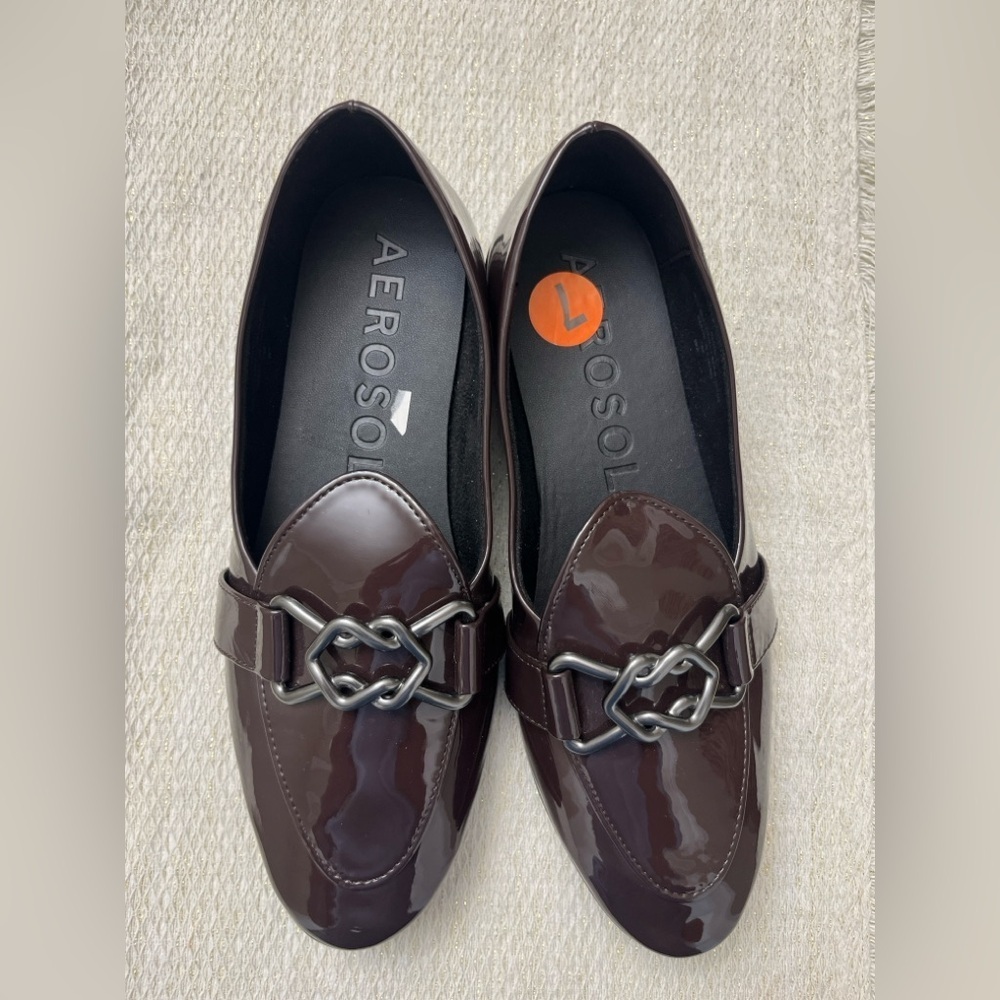 Aerosoles Women's Borgio Size 7 Java Patent Leather Loafer Flat Dress Shoe NWOB